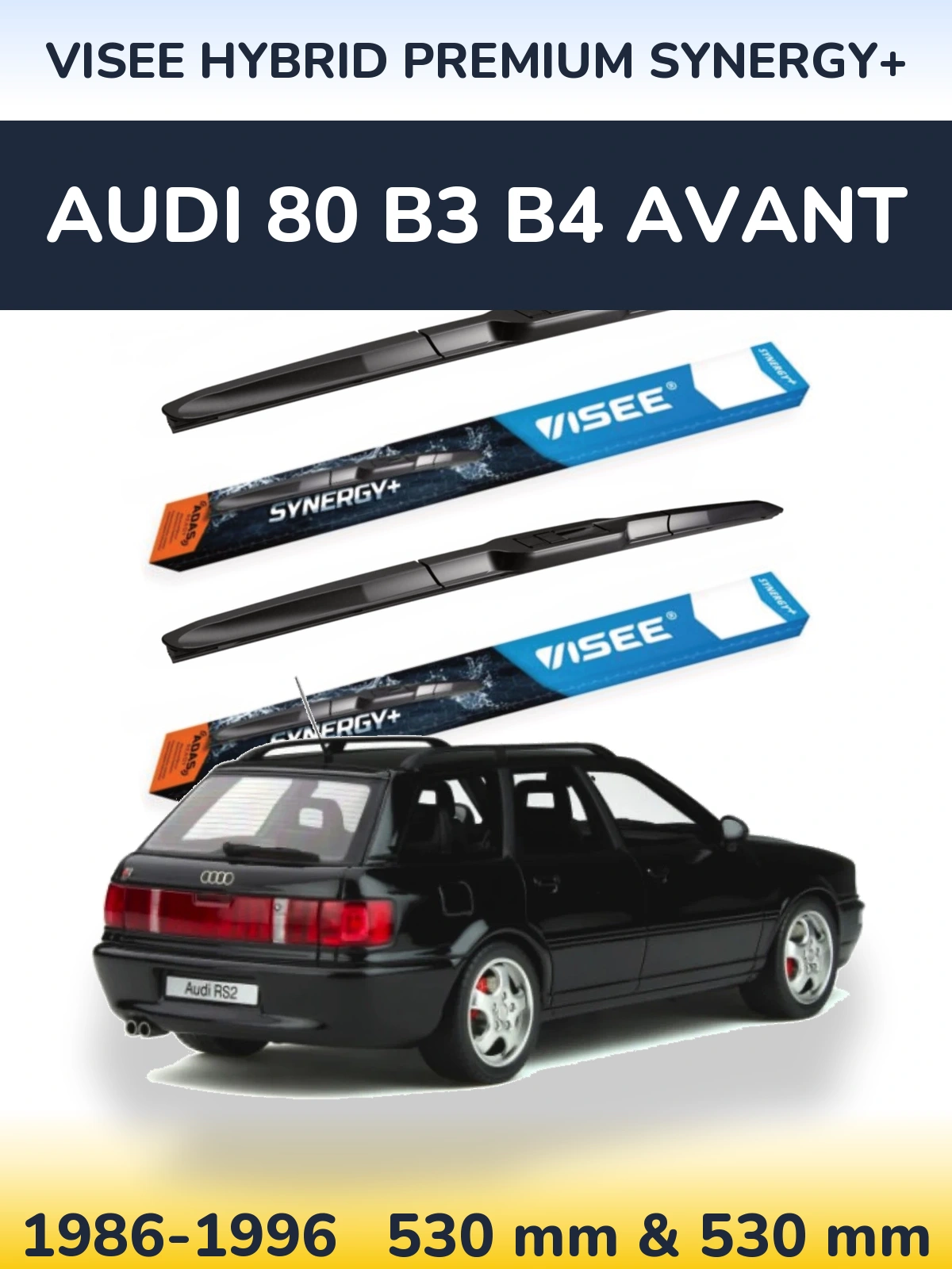 Komplet przednich wycieraczek VISEE HYBRID PREMIUM SYNERGY+ 530 & 530 mm do Audi 80 B3 B4 Avant 1986-1996