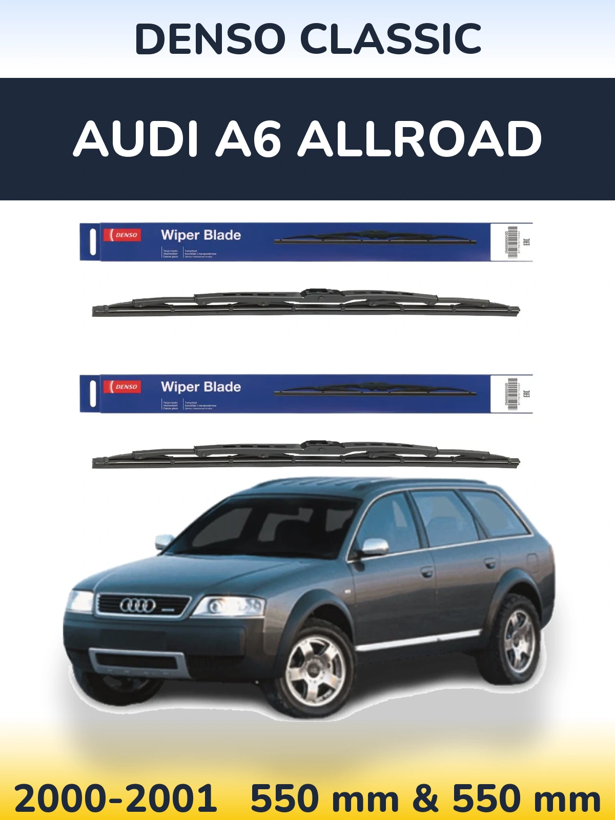 Front wiper blade set Denso Classic 550 & 550 mm for Audi A6 Allroad 2000-2001