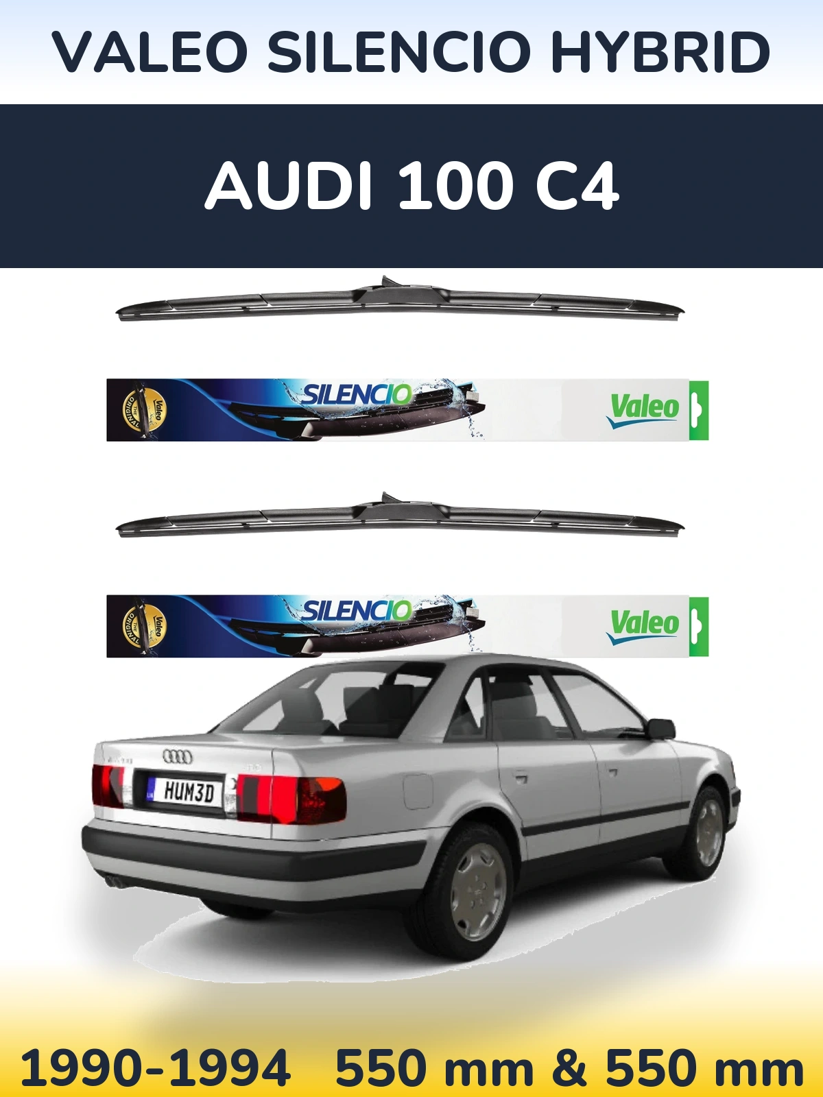 Front wiper blade set Valeo Silencio Hybrid 550 & 550 mm for Audi 100 C4 1990-1994