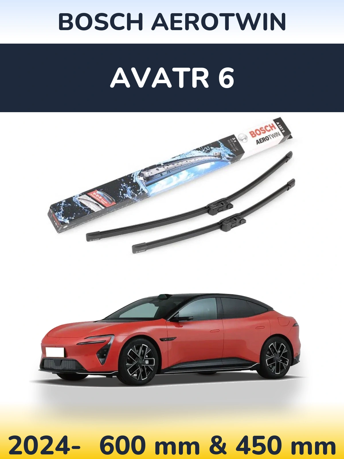 Front wiper blade set BOSCH AeroTwin 600 & 450 mm for Avatr 6 2024-2026