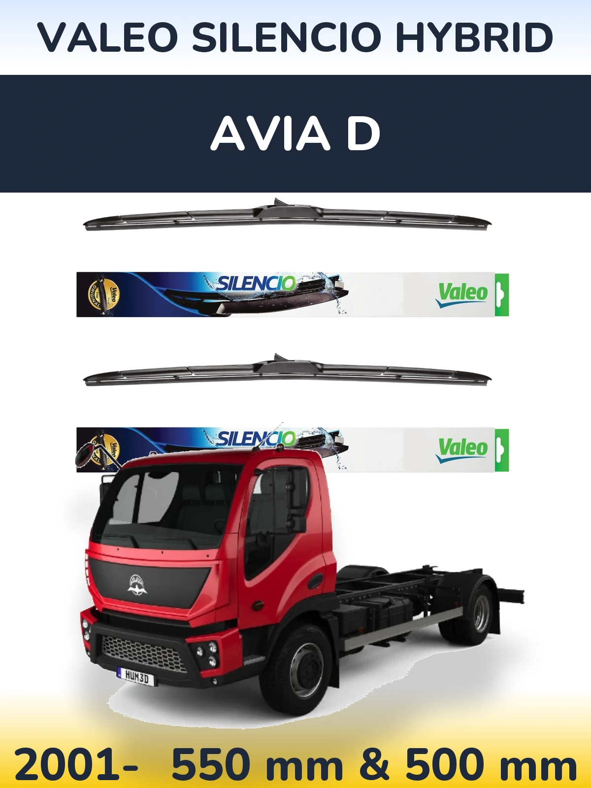 Komplet przednich wycieraczek Valeo Silencio Hybrid 550 & 500 mm do Avia D 2001-2026