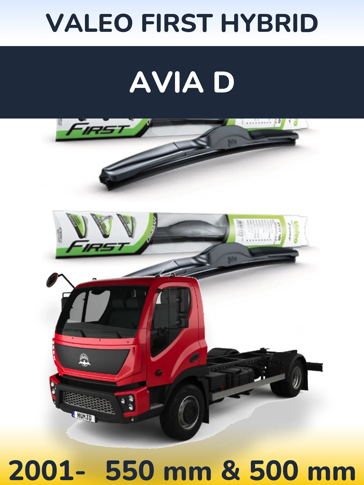 Komplet przednich wycieraczek Valeo First Hybrid 550 & 500 mm do Avia D 2001-2026