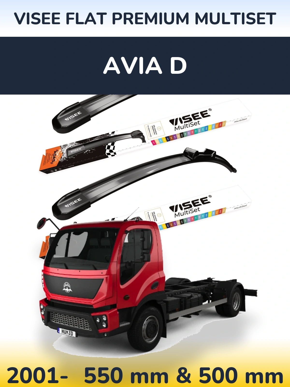 Komplet przednich wycieraczek VISEE FLAT PREMIUM MultiSet 550 & 500 mm do Avia D 2001-2026