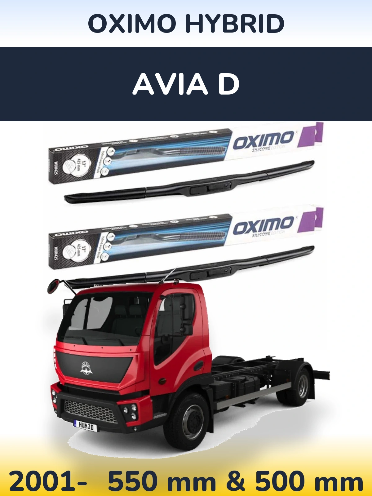 Front wiper blade set Oximo Hybrid 550 & 500 mm for Avia D 2001-2026