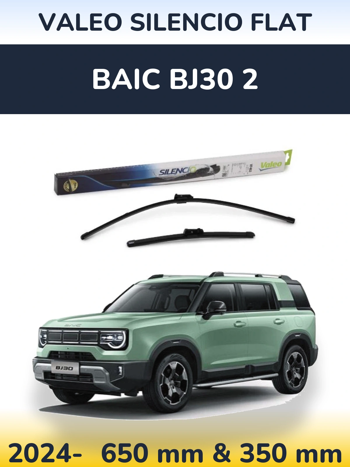 Front wiper blade set Valeo Silencio Flat 650 & 350 mm for BAIC BJ30 2 2024-2026