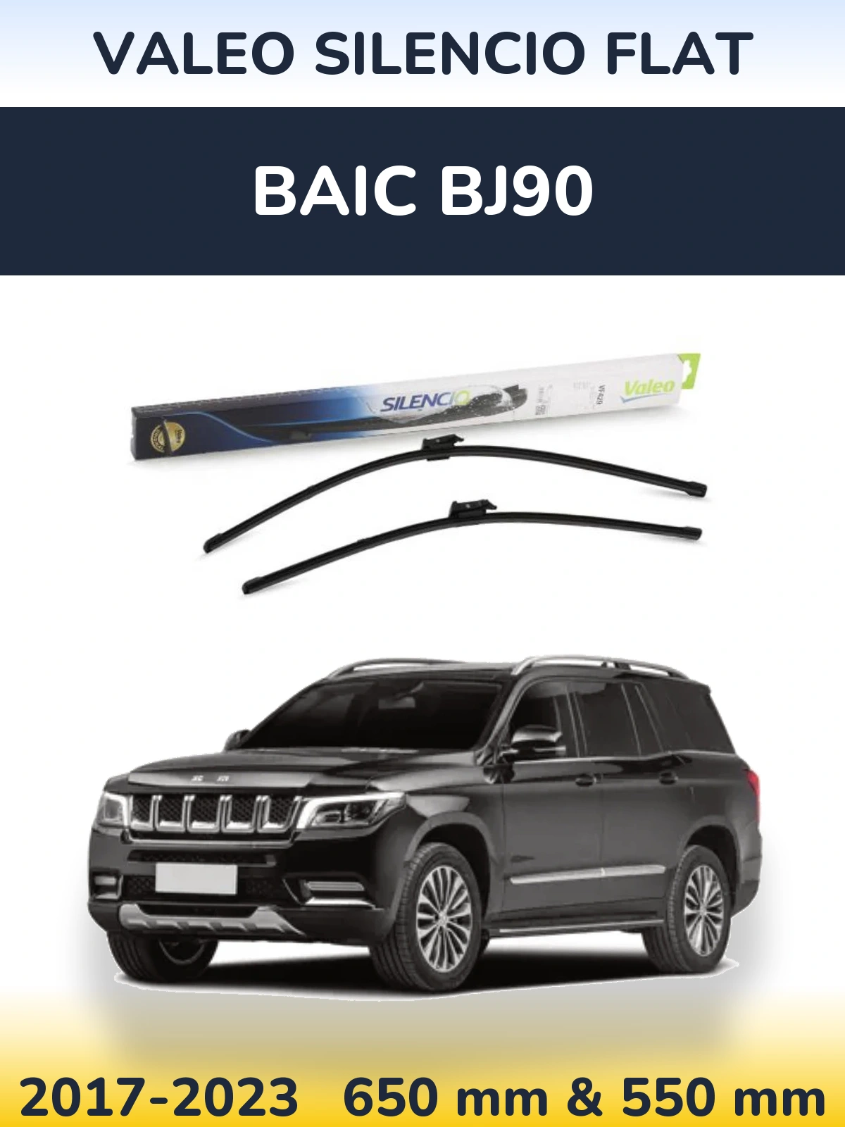 Komplet przednich wycieraczek Valeo Silencio Flat 650 & 550 mm do BAIC BJ90 2017-2023