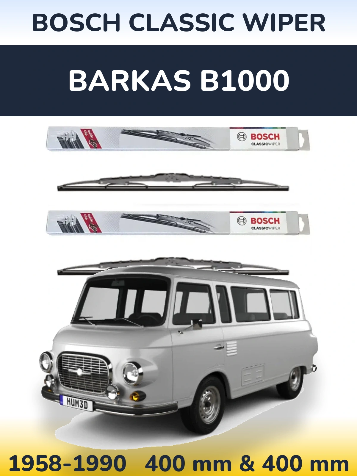 Komplet przednich wycieraczek BOSCH Classic Wiper 400 & 400 mm do Barkas B1000 1958-1990