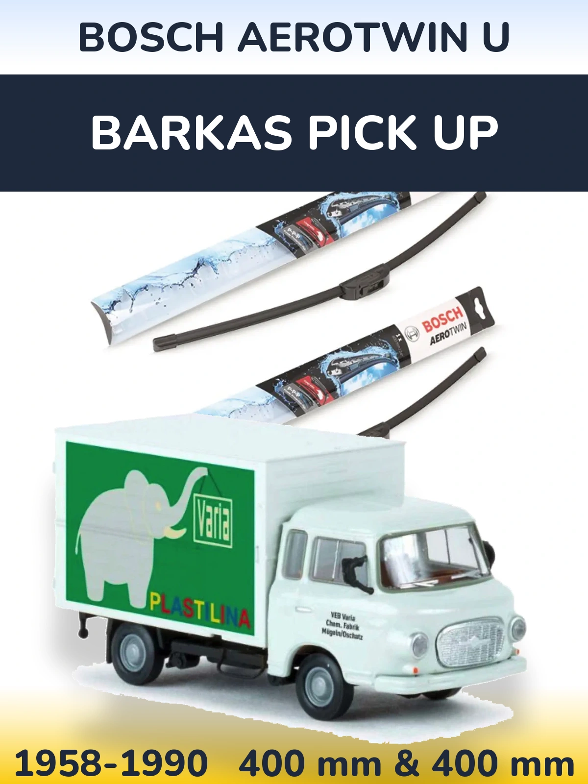 Комплект передних дворников BOSCH AeroTwin U 400 & 400 мм для Barkas Pick Up 1958-1990
