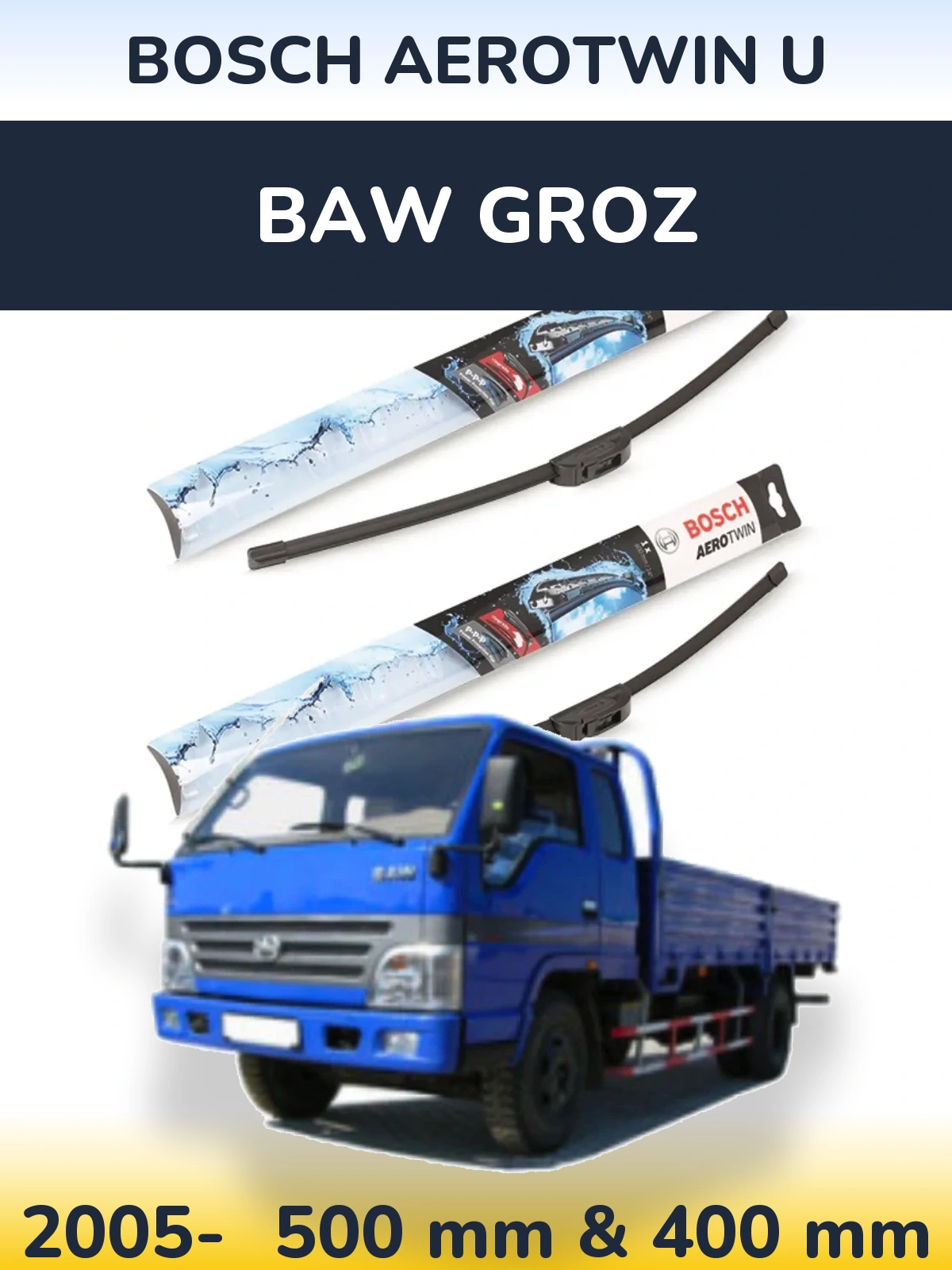 Komplet przednich wycieraczek BOSCH AeroTwin U 500 & 400 mm do BAW Groz 2005-2026