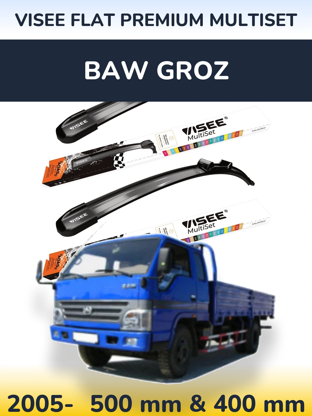 Комплект передних дворников VISEE FLAT PREMIUM MultiSet 500 & 400 мм для BAW Groz 2005-2026