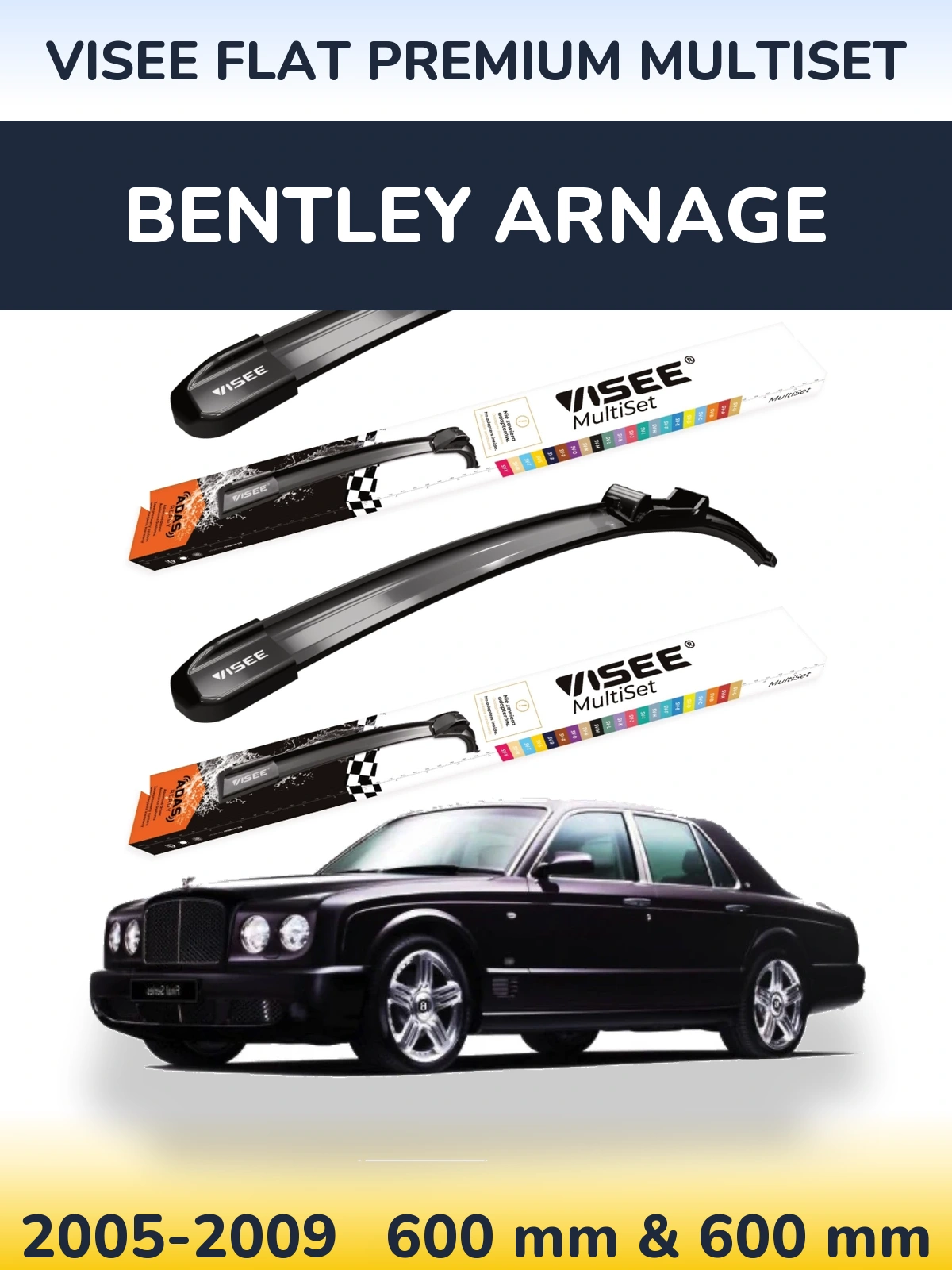Komplet przednich wycieraczek VISEE FLAT PREMIUM MultiSet 600 & 600 mm do Bentley Arnage 2005-2009