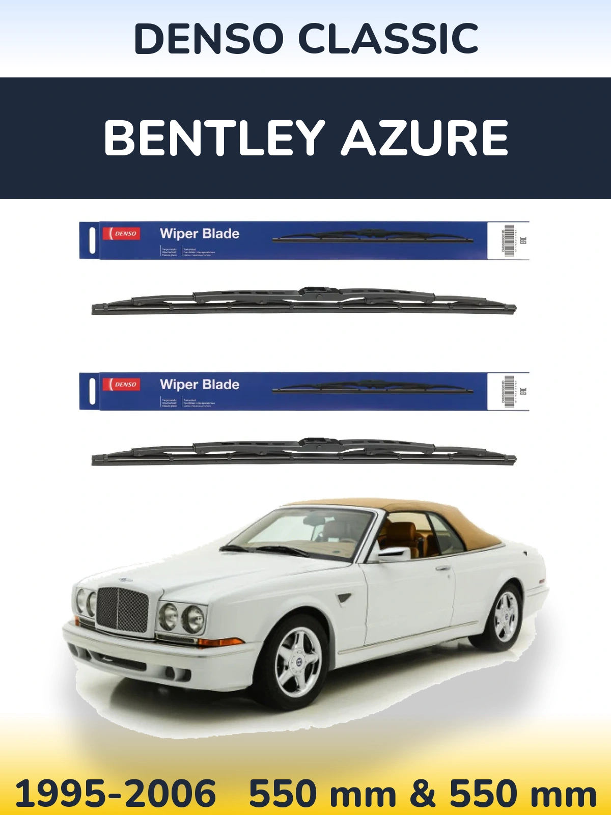 Front wiper blade set Denso Classic 550 & 550 mm for Bentley Azure 1995-2006