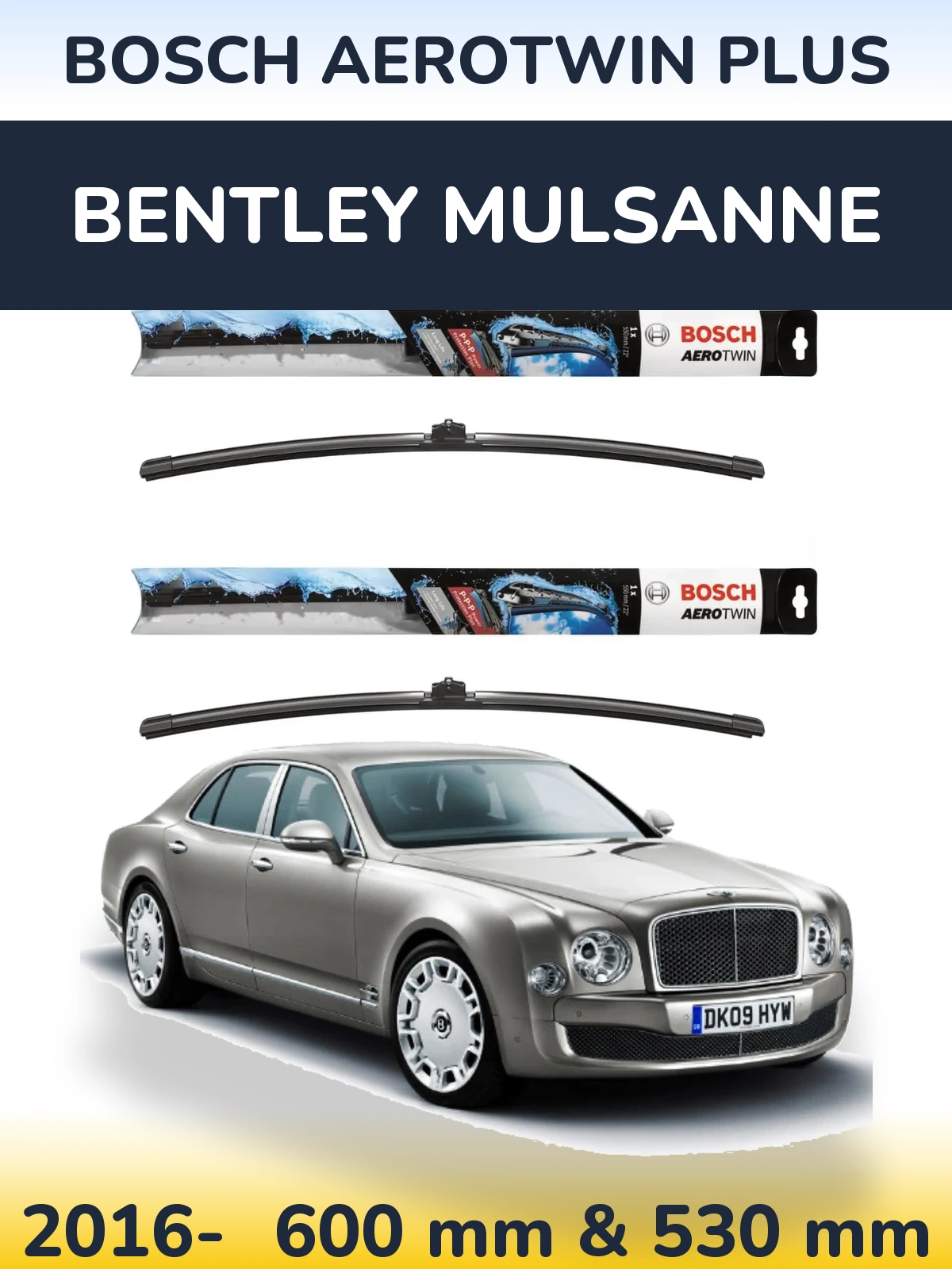 Комплект передніх щіток BOSCH AeroTwin Plus 600 & 530 мм для Bentley Mulsanne 2016-2026