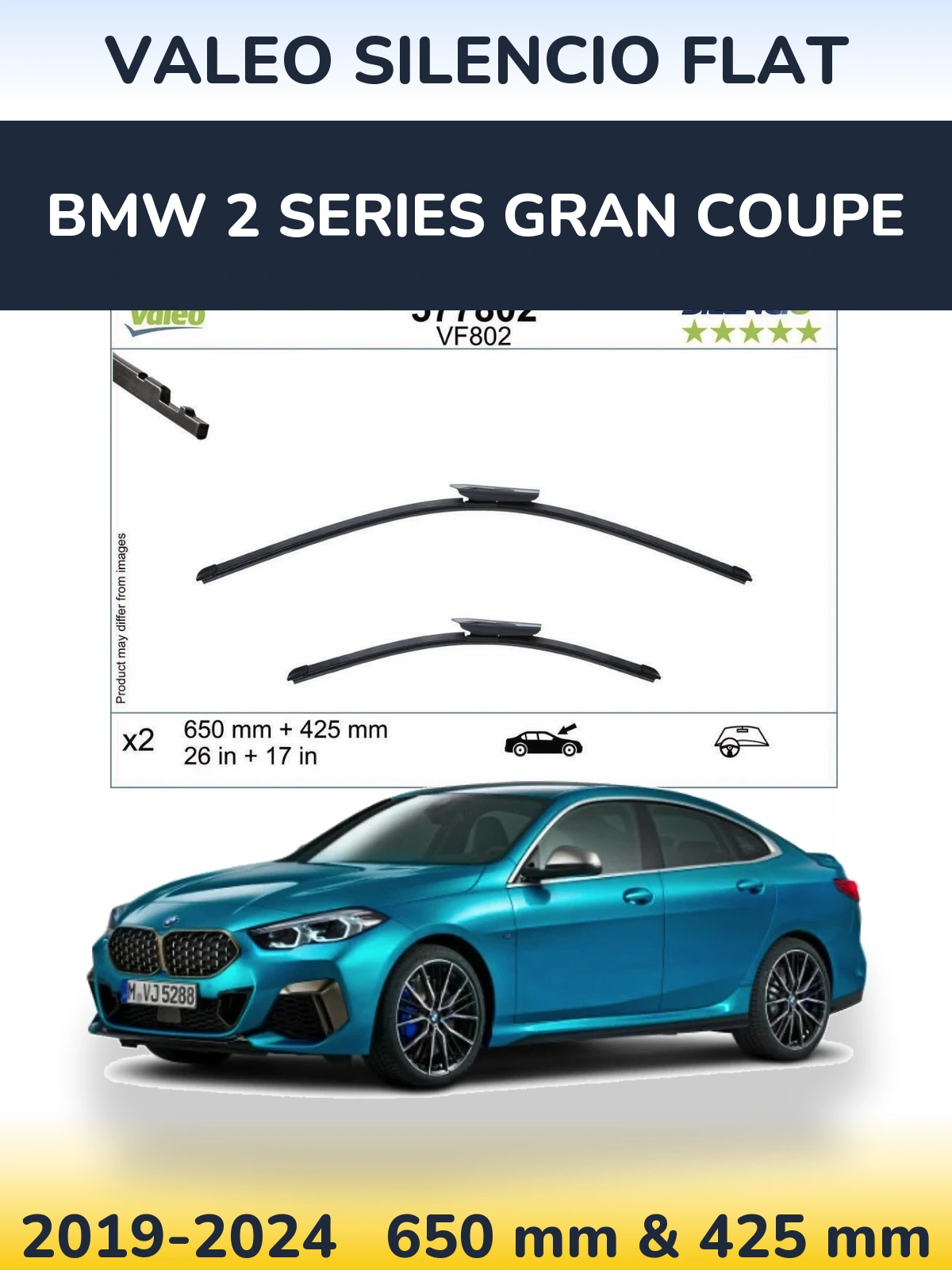 Комплект передних дворников Valeo Silencio Flat 650 & 425 мм для BMW 2 Series Gran Coupe 2019-2024