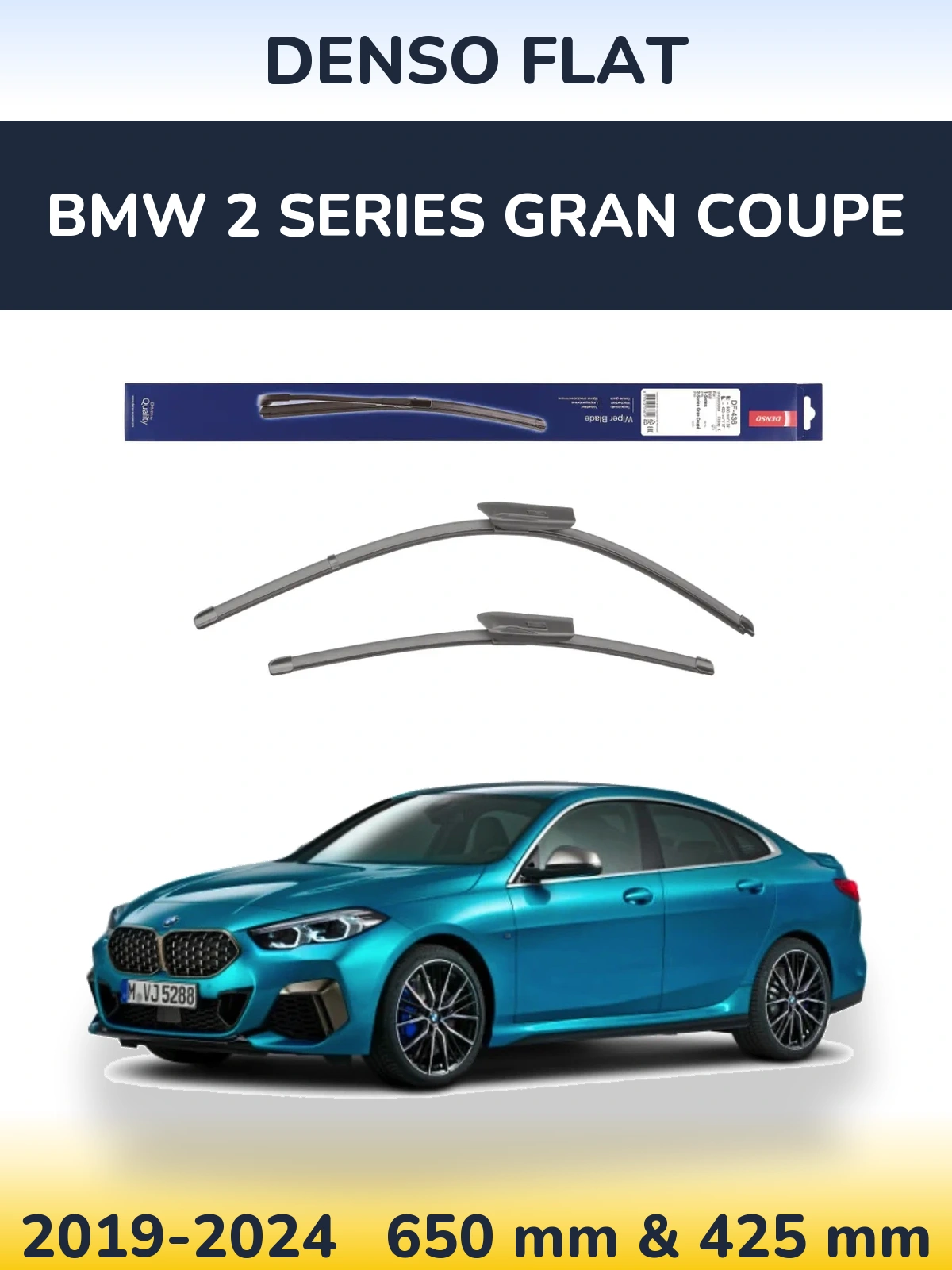 Front wiper blade set Denso Flat 650 & 425 mm for BMW 2 Series Gran Coupe 2019-2024