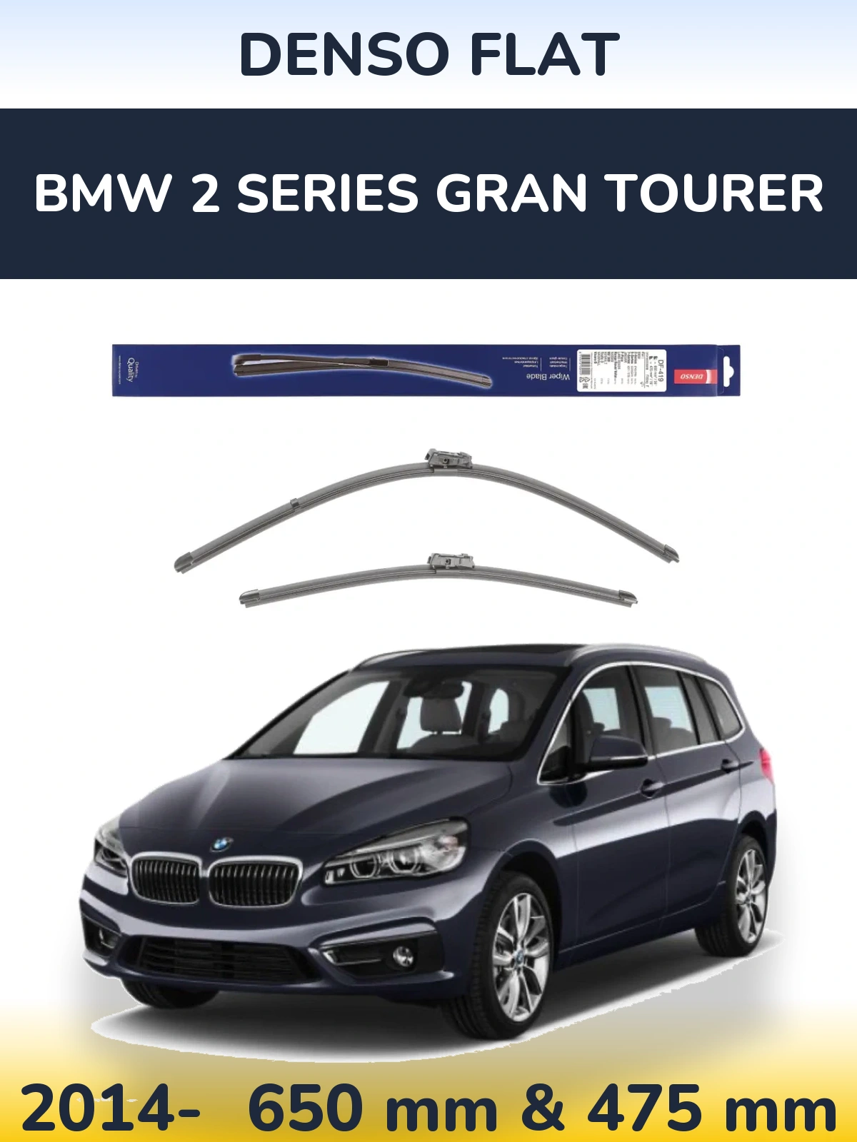 Front wiper blade set Denso Flat 650 & 475 mm for BMW 2 Series Gran Tourer 2014-2026