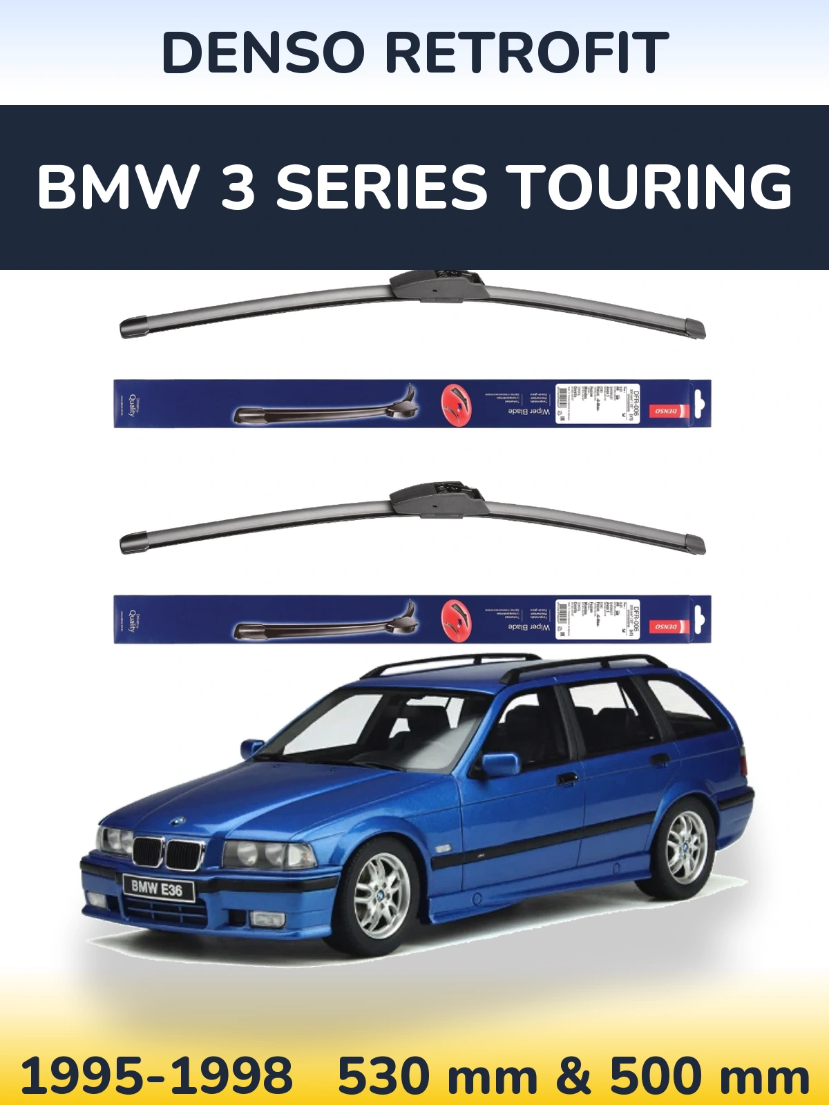 Комплект передних дворников Denso Retrofit 530 & 500 мм для BMW 3 Series Touring 1995-1998