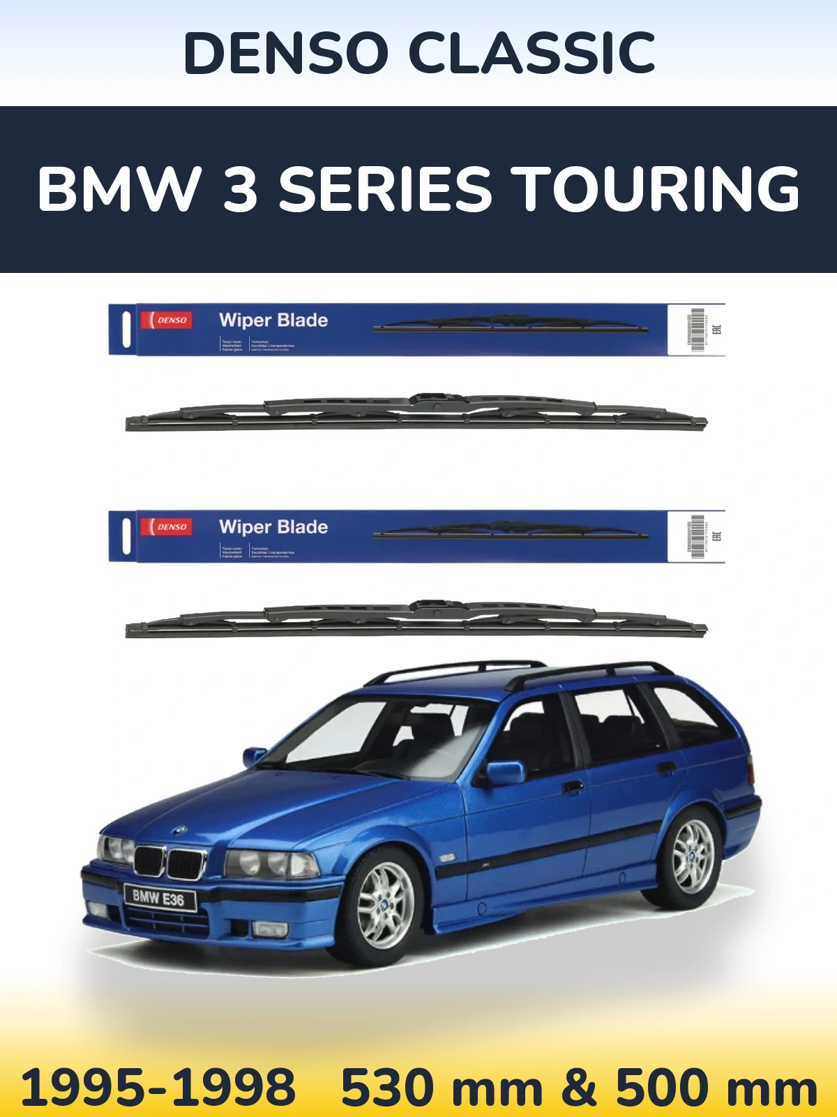 Комплект передних дворников Denso Classic 530 & 500 мм для BMW 3 Series Touring 1995-1998