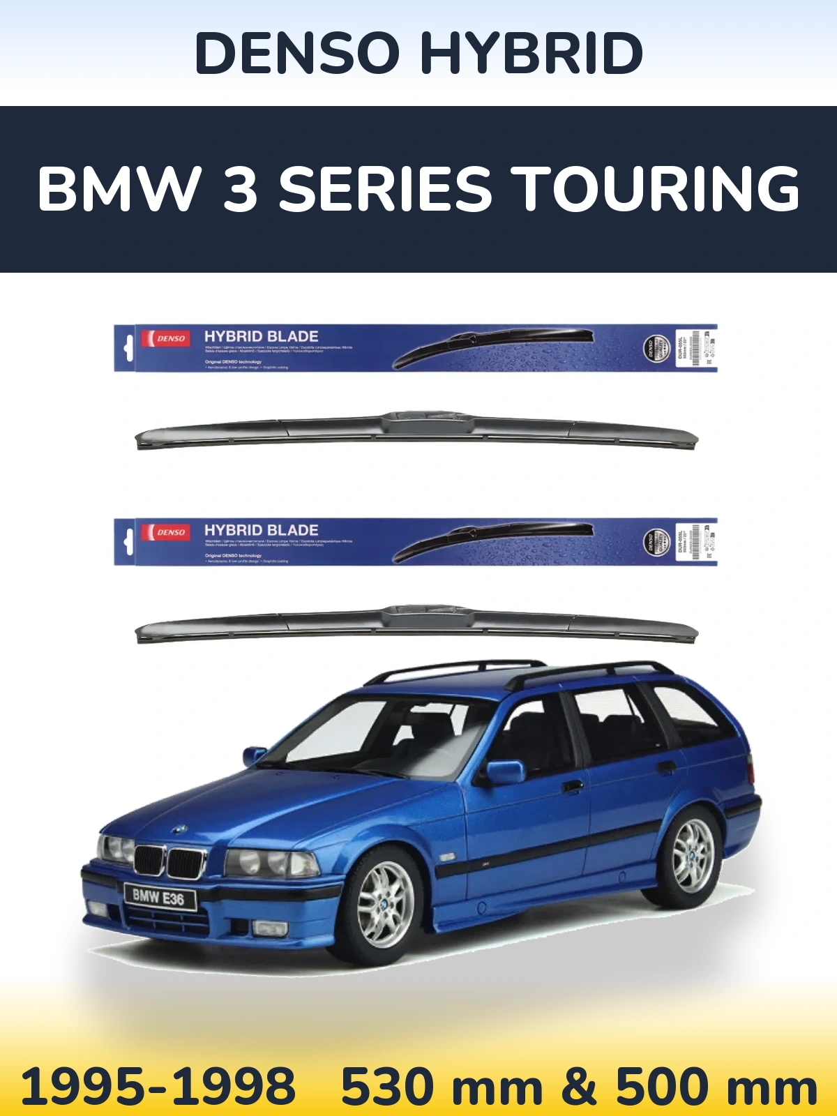 Комплект передних дворников Denso Hybrid 530 & 500 мм для BMW 3 Series Touring 1995-1998