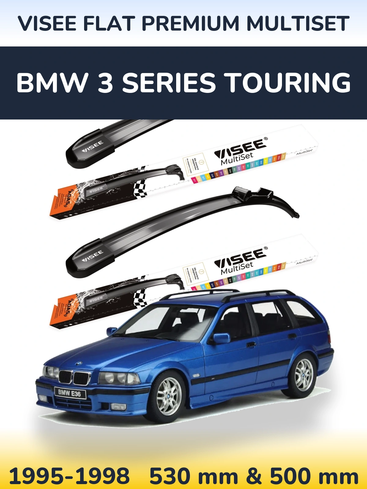 Комплект передних дворников VISEE FLAT PREMIUM MultiSet 530 & 500 мм для BMW 3 Series Touring 1995-1998