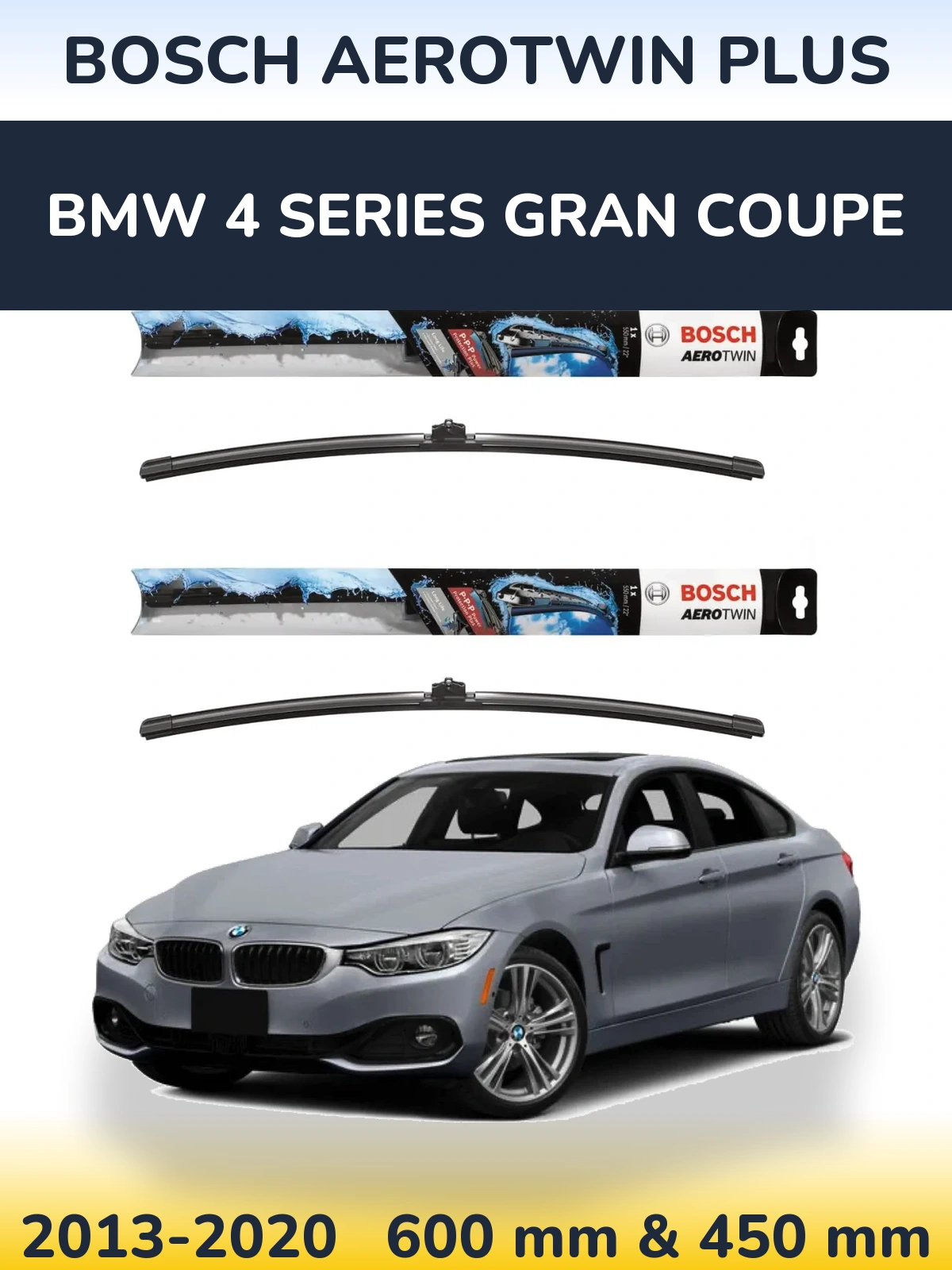 Комплект передних дворников BOSCH AeroTwin Plus 600 & 450 мм для BMW 4 Series Gran Coupe 2013-2020