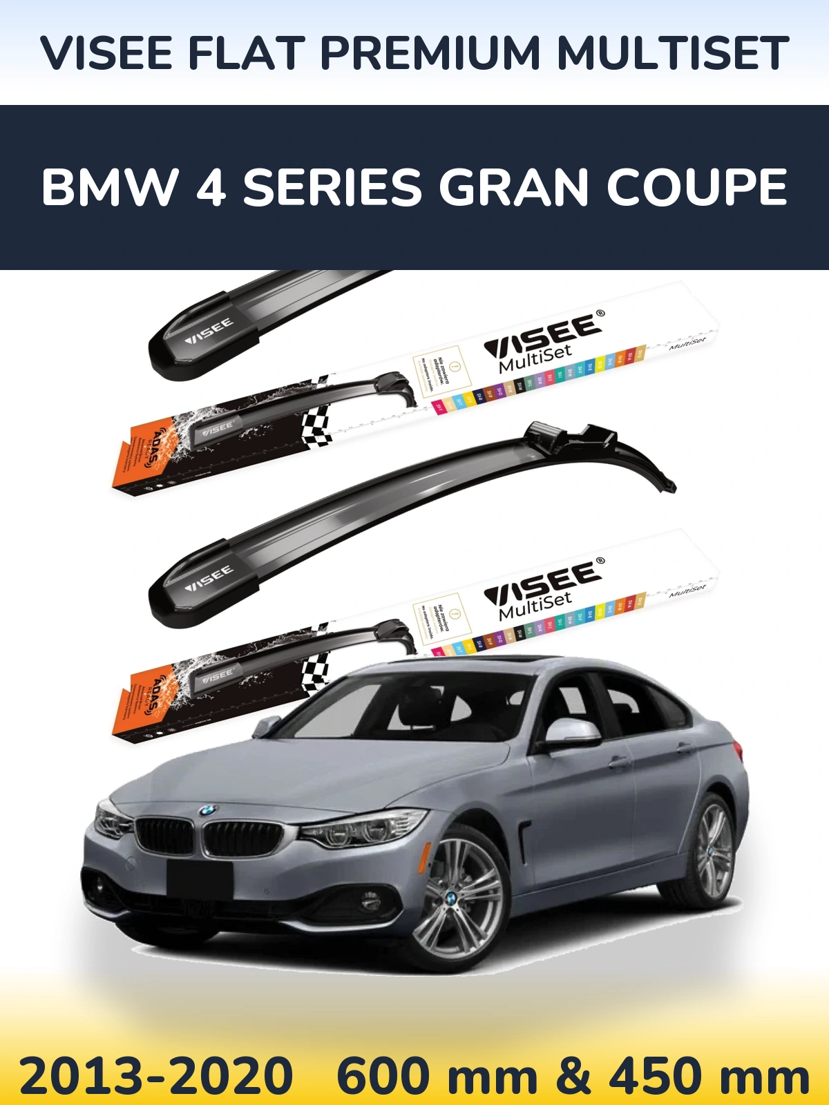 Komplet przednich wycieraczek VISEE FLAT PREMIUM MultiSet 600 & 450 mm do BMW Seria 4 Gran Coupe 2013-2020
