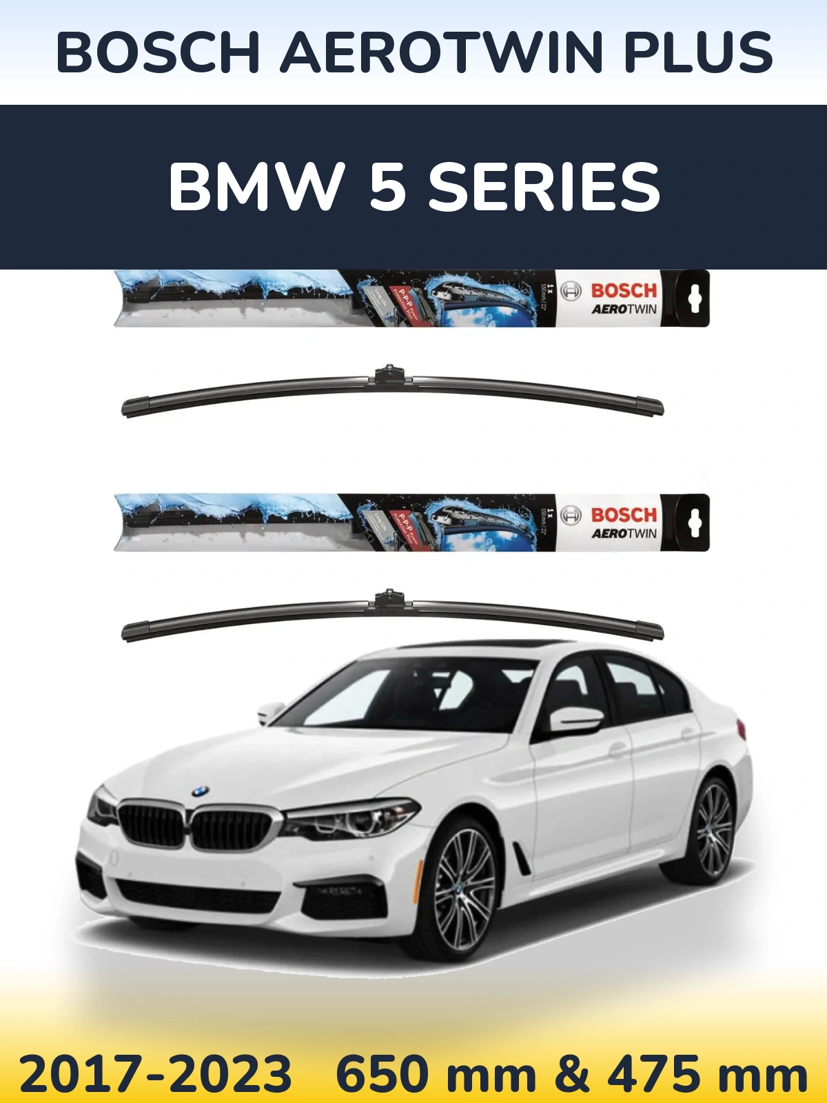 Komplet przednich wycieraczek BOSCH AeroTwin Plus 650 & 475 mm do BMW Seria 5 2017-2023
