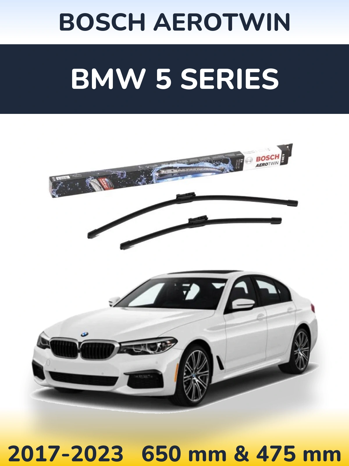 Front wiper blade set BOSCH AeroTwin 650 & 475 mm for BMW 5 Series 2017-2023