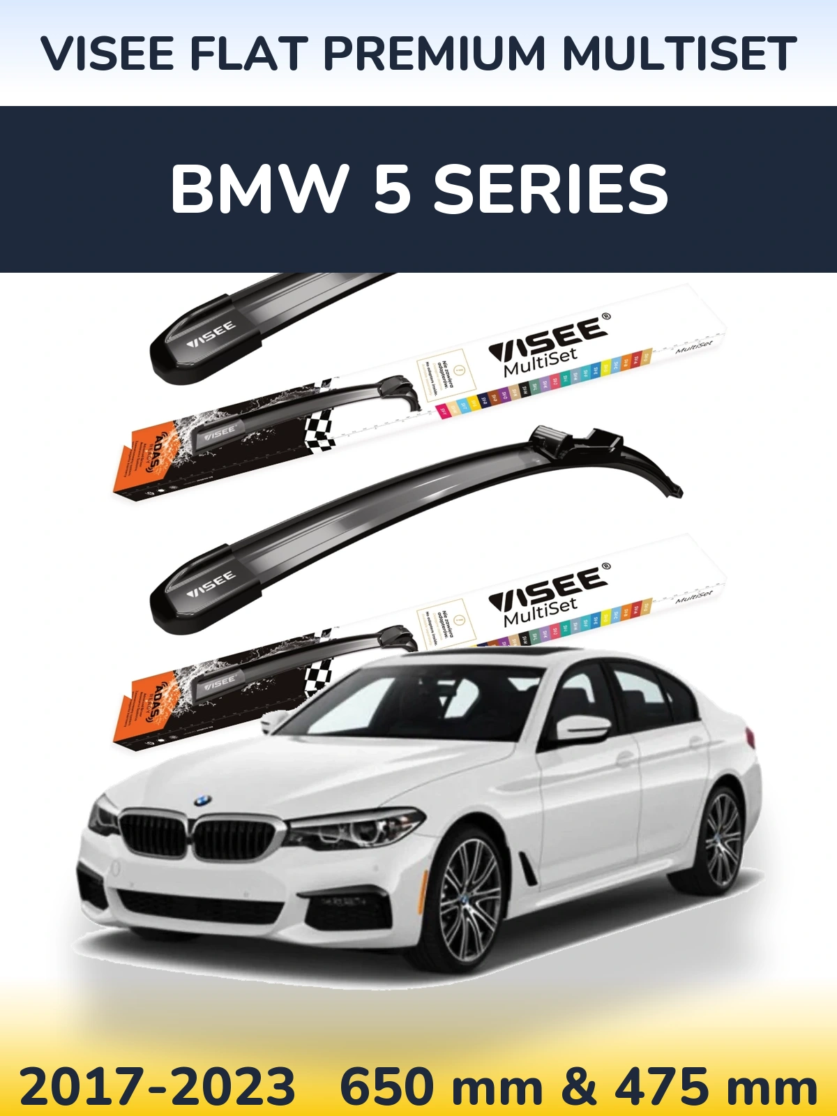Komplet przednich wycieraczek VISEE FLAT PREMIUM MultiSet 650 & 475 mm do BMW Seria 5 2017-2023