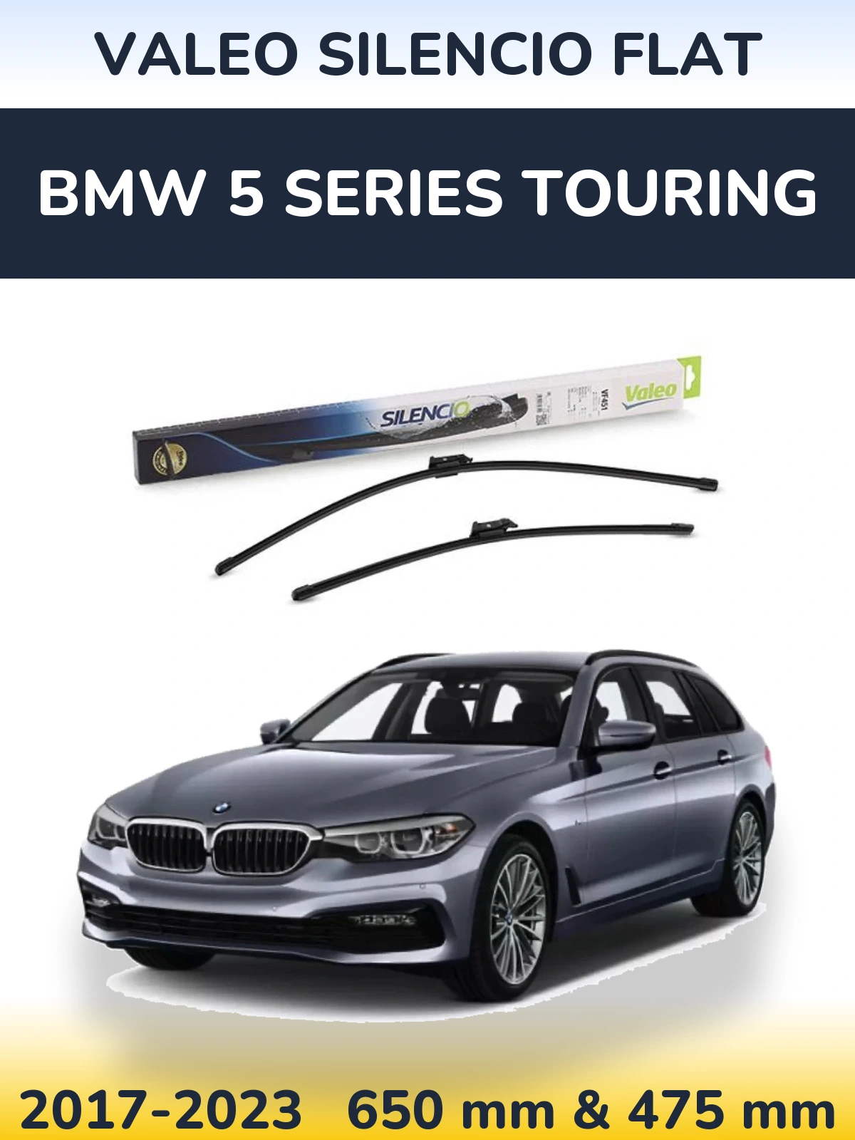 Komplet przednich wycieraczek Valeo Silencio Flat 650 & 475 mm do BMW Seria 5 Touring 2017-2023