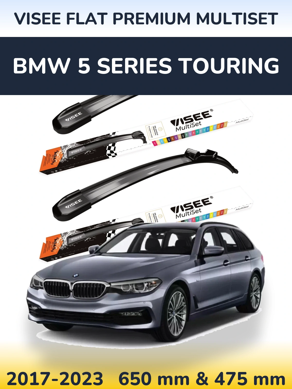 Комплект передних дворников VISEE FLAT PREMIUM MultiSet 650 & 475 мм для BMW 5 Series Touring 2017-2023