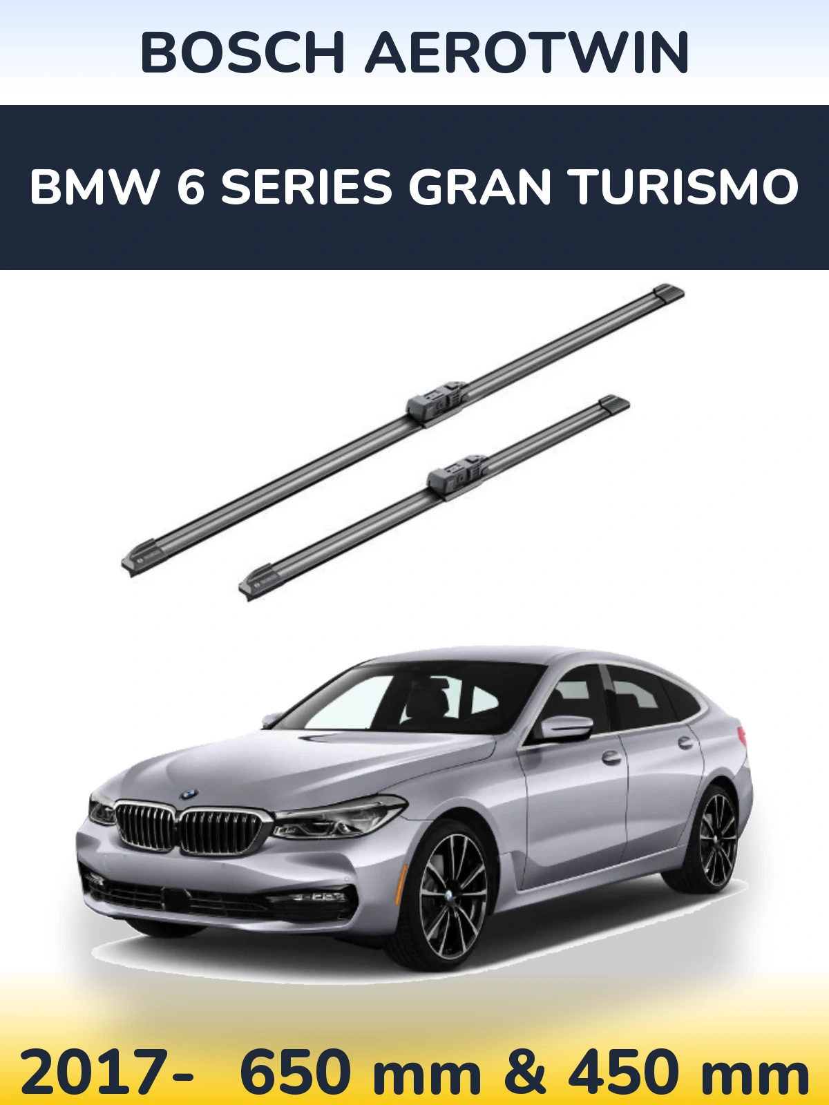 Komplet przednich wycieraczek BOSCH AeroTwin 650 & 450 mm do BMW Seria 6 Gran Turismo 2017-2026