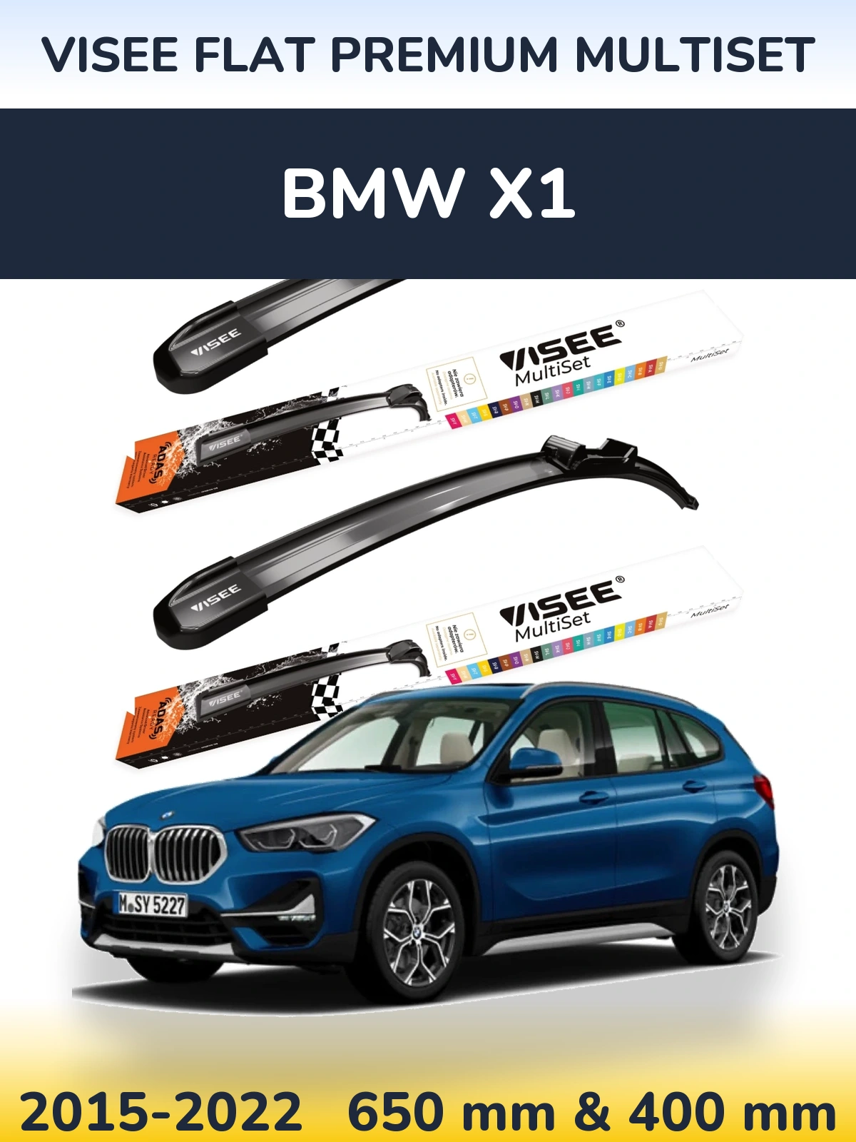 Komplet przednich wycieraczek VISEE FLAT PREMIUM MultiSet 650 & 400 mm do BMW X1 2015-2022