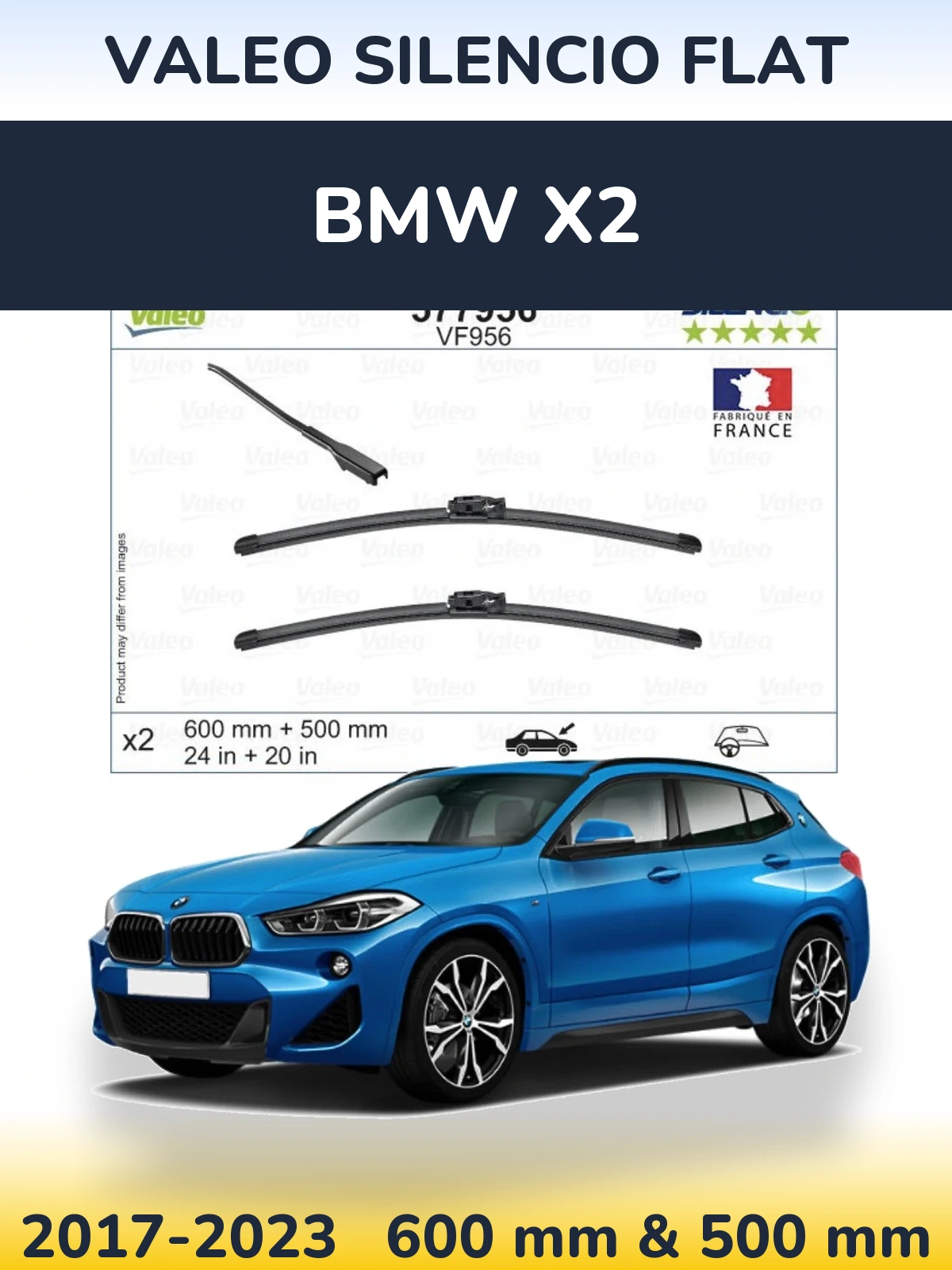Komplet przednich wycieraczek Valeo Silencio Flat 600 & 500 mm do BMW X2 2017-2023