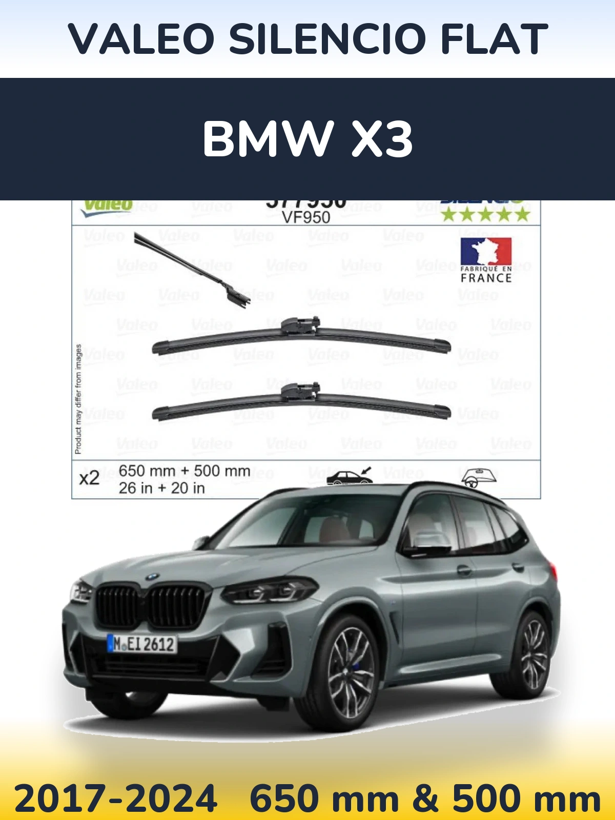 Комплект передних дворников Valeo Silencio Flat 650 & 500 мм для BMW X3 2017-2024