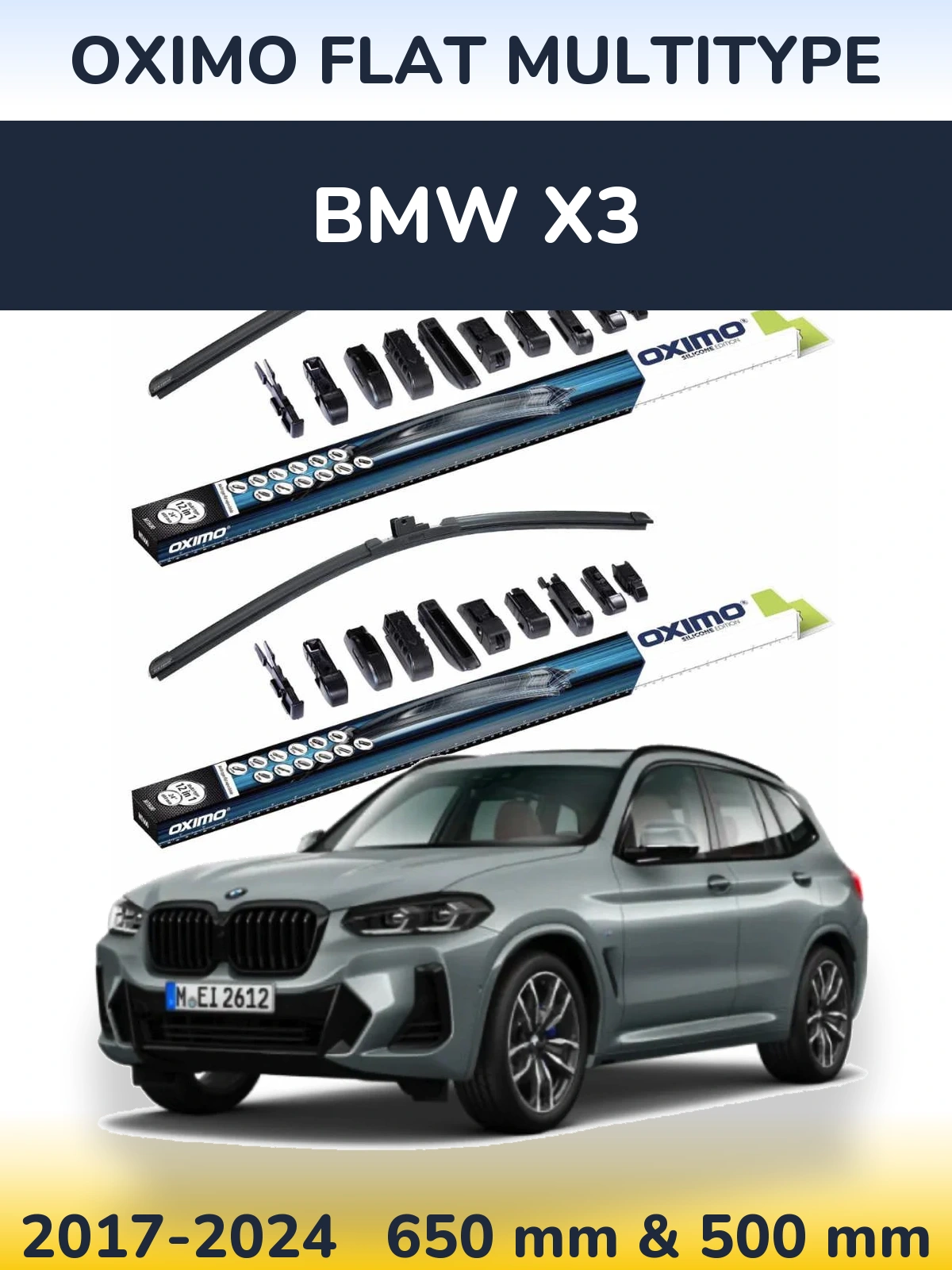 Komplet przednich wycieraczek Oximo Flat MultiType 650 & 500 mm do BMW X3 2017-2024
