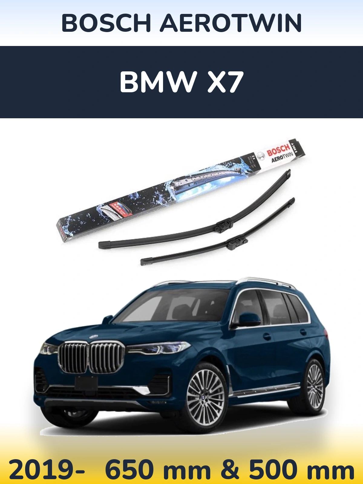 Front wiper blade set BOSCH AeroTwin 650 & 500 mm for BMW X7 2019-2026