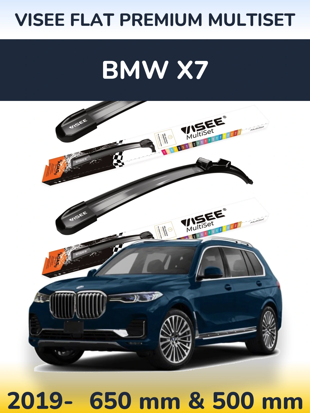 Front wiper blade set VISEE FLAT PREMIUM MultiSet 650 & 500 mm for BMW X7 2019-2026