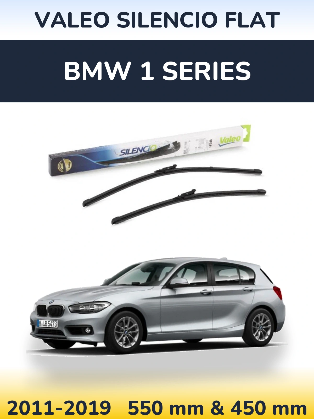Front wiper blade set Valeo Silencio Flat 550 & 450 mm for BMW 1 Series 2011-2019