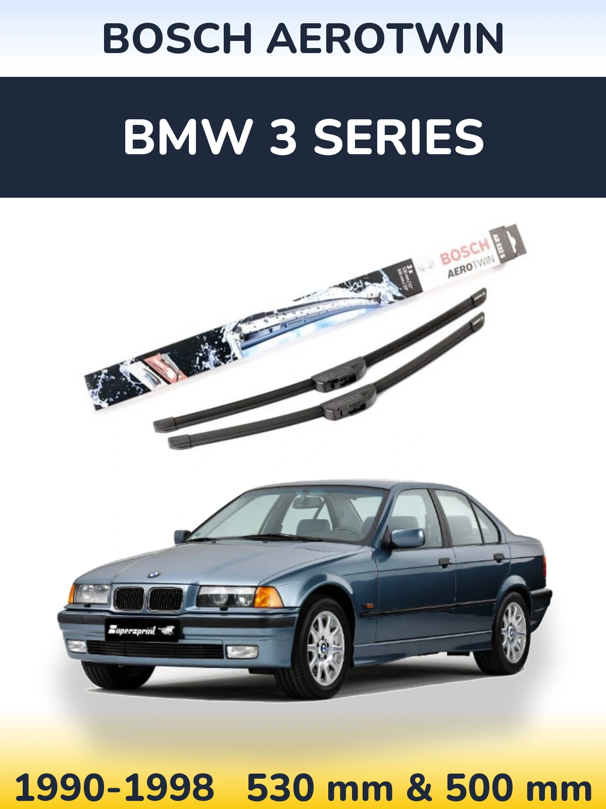 Комплект передних дворников BOSCH AeroTwin 530 & 500 мм для BMW 3 Series 1990-1998