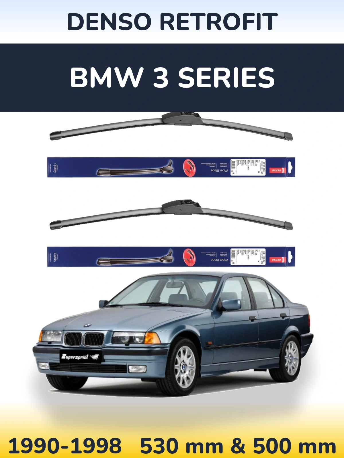 Komplet przednich wycieraczek Denso Retrofit 530 & 500 mm do BMW Seria 3 1990-1998