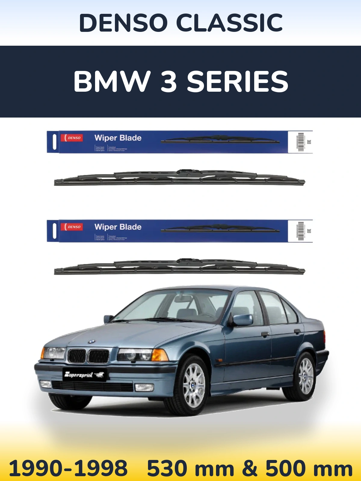 Komplet przednich wycieraczek Denso Classic 530 & 500 mm do BMW Seria 3 1990-1998