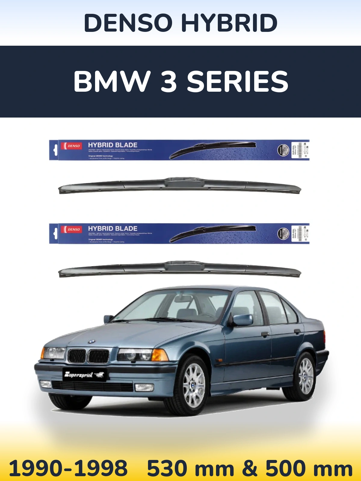 Komplet przednich wycieraczek Denso Hybrid 530 & 500 mm do BMW Seria 3 1990-1998