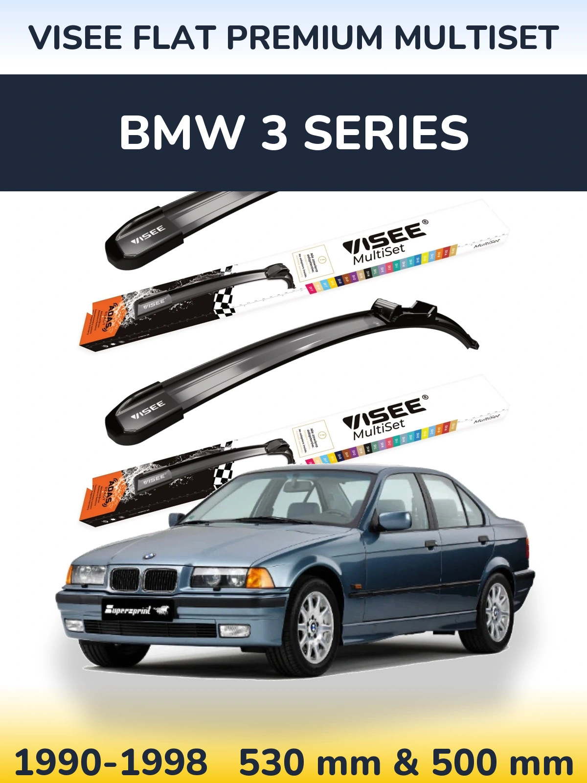 Komplet przednich wycieraczek VISEE FLAT PREMIUM MultiSet 530 & 500 mm do BMW Seria 3 1990-1998