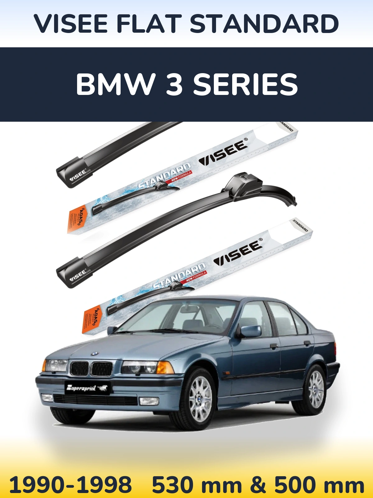 Komplet przednich wycieraczek VISEE FLAT STANDARD 530 & 500 mm do BMW Seria 3 1990-1998