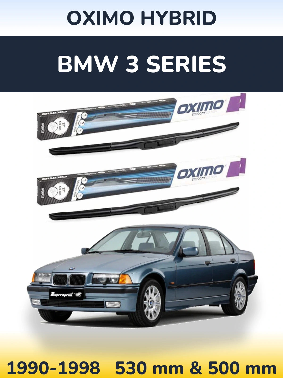 Комплект передних дворников Oximo Hybrid 530 & 500 мм для BMW 3 Series 1990-1998