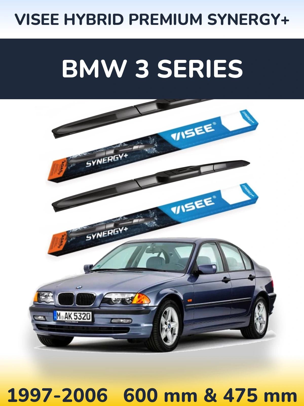 Komplet przednich wycieraczek VISEE HYBRID PREMIUM SYNERGY+ 600 & 475 mm do BMW Seria 3 1997-2006