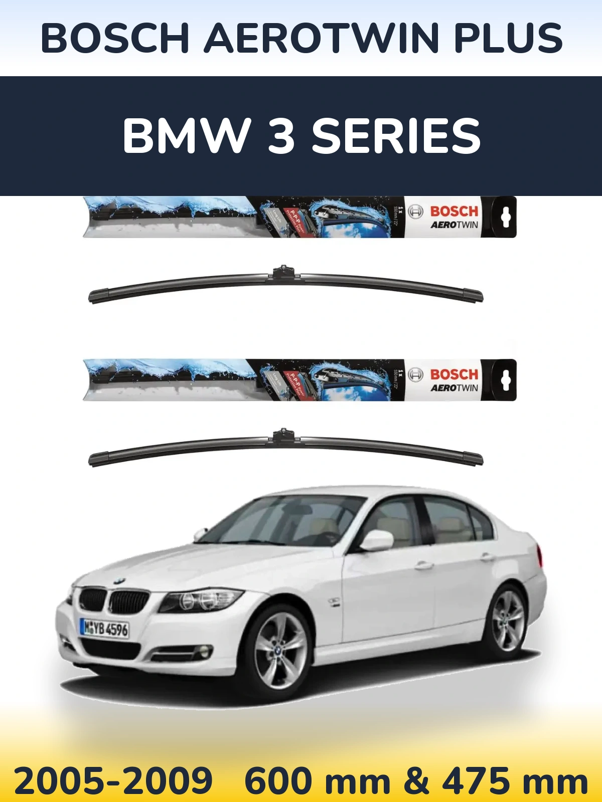 Komplet przednich wycieraczek BOSCH AeroTwin Plus 600 & 475 mm do BMW Seria 3 2005-2009