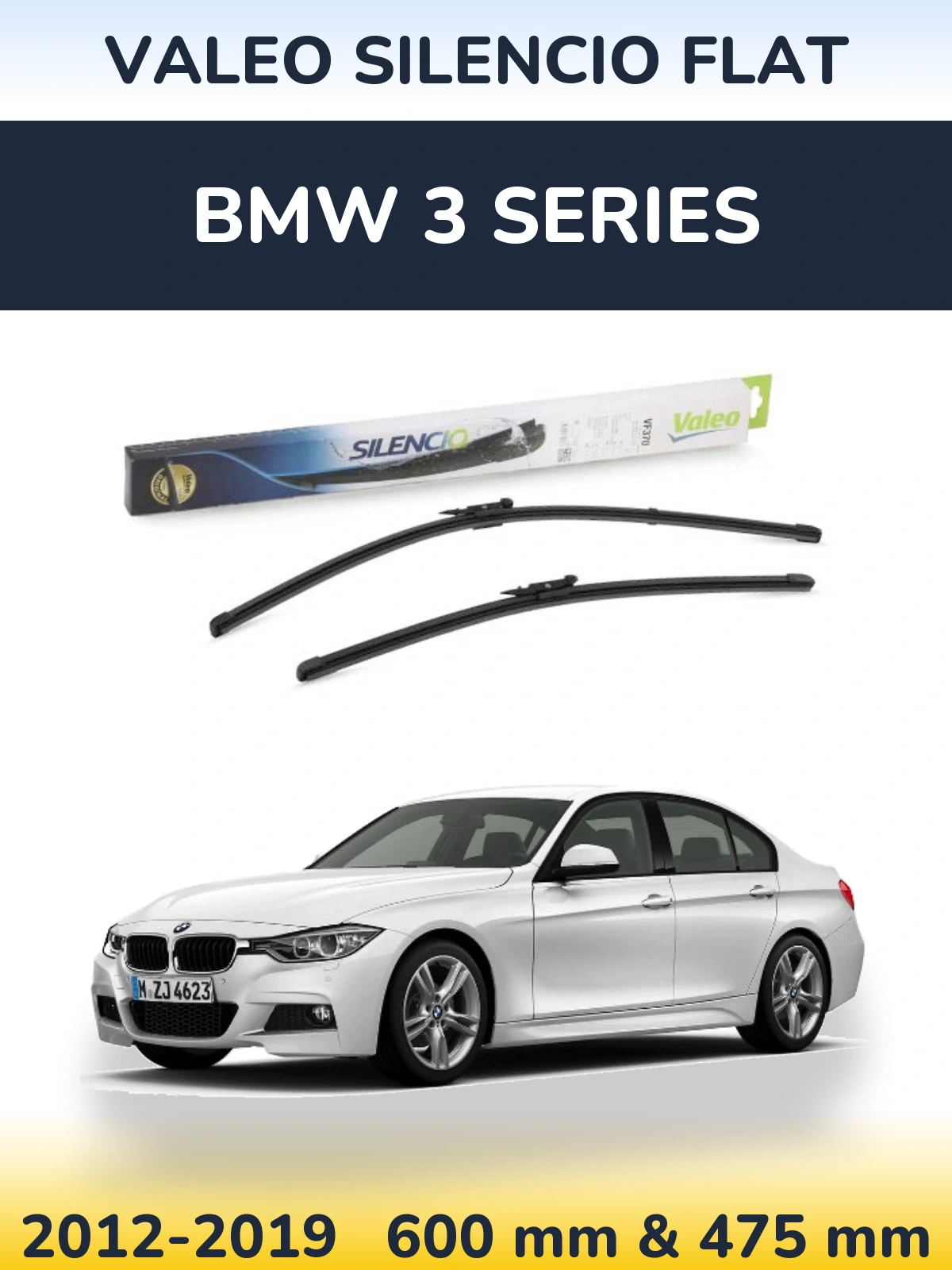 Front wiper blade set Valeo Silencio Flat 600 & 475 mm for BMW 3 Series 2012-2019