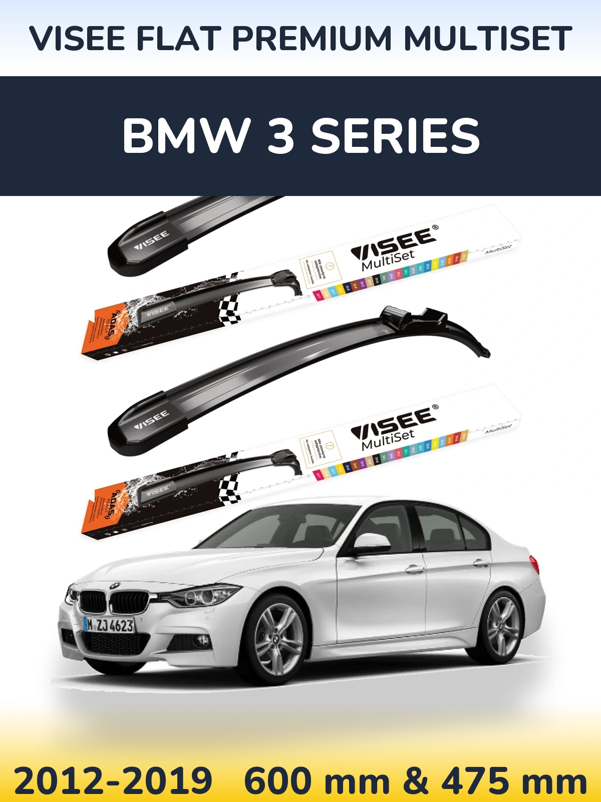 Komplet przednich wycieraczek VISEE FLAT PREMIUM MultiSet 600 & 475 mm do BMW Seria 3 2012-2019